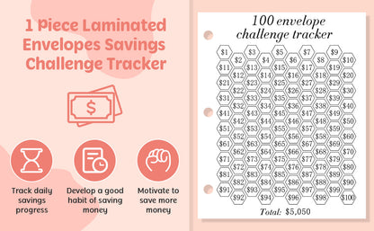 100 Envelopes Money Saving Challenge, Money Saving Binder with Zipper, 4 Levels of Difficulty in Money Saving Challenge Book, Easy and Funny Way to Money Saving with Budget Binder (White & Gold)