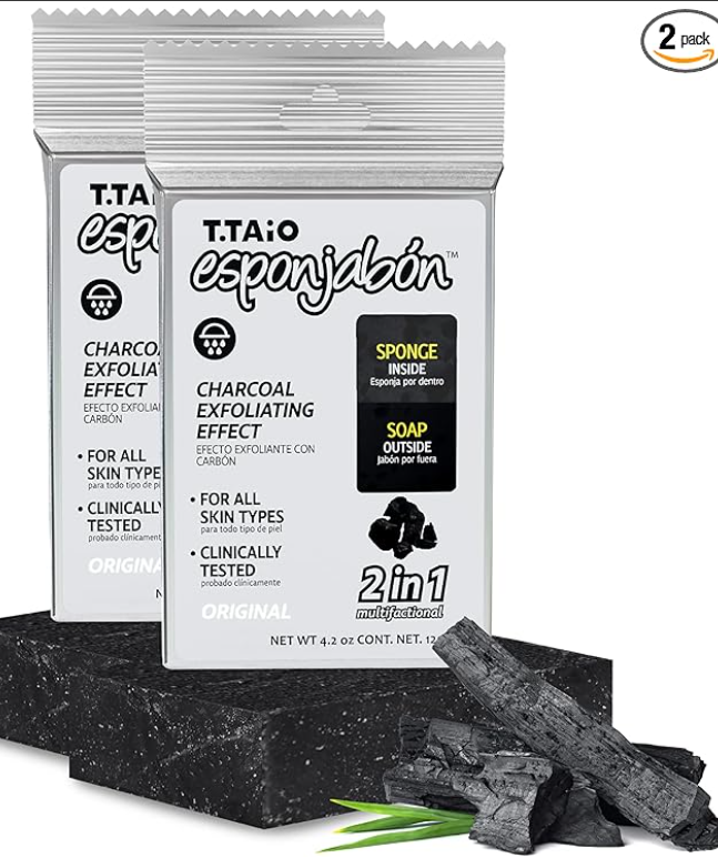 Set 2 Esponjabon Concha Nacar para Manchas y Exfoliante de Carbon para Acne